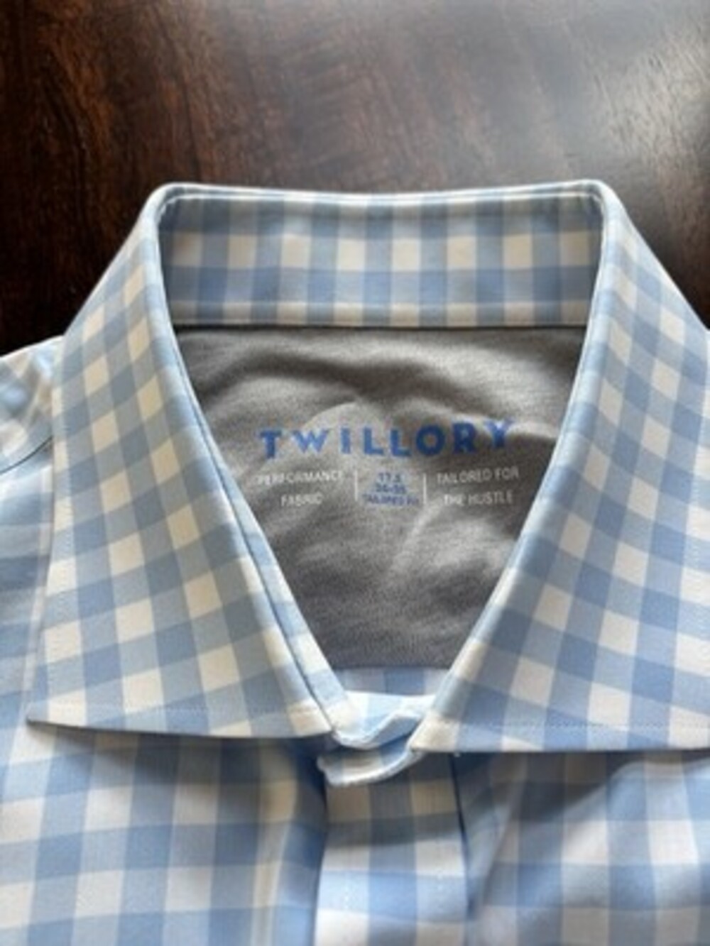 Twillory Mens 17.5 34/35 Tailored Fit Blue and White Checked Cotton Shirt
